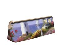 ULKMFFCF Sea Printed Triangle Pencil Case - Cute Leather Zip Pouch for School, Office, Travel and Makeup, blanc, Taille unique, Cartable