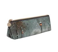 ULKMFFCF Snow Falling in The Park Trousse à crayons triangulaire imprimée - Jolie pochette zippée en cuir pour l'école, le bureau, les voyages et le maquillage, blanc, Taille unique, Cartable