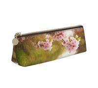 ULKMFFCF Spring Nature Trousse à Crayons Imprimé Triangle Trousse Mignon Cuir Zip Pochette pour Ecole, Bureau, Voyage et Maquillage, blanc, Taille unique, Cartable