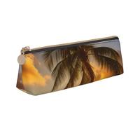 ULKMFFCF Sunset Hawaiian Palm Tree Printed Triangle Pencil Case - Cute Leather Zip Pouch for School, Office, Travel and Makeup, blanc, Taille unique, Cartable
