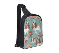 ULKMFFCF Sweet Basset Hound Sac à bandoulière imprimé floral pour homme et femme Étanche