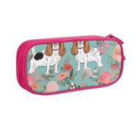 ULKMFFCF Sweet Basset Hound Trousse à crayons avec imprimé floral Noir - Jolie trousse à crayons avec fermeture éclair pour l'école, le bureau, les voyages et le maquillage, rose, Taille unique