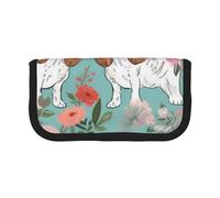 ULKMFFCF Sweet Basset Hound Trousse à crayons en toile imprimée de fleurs - Grande capacité pour l'école ou le bureau, Noir , Taille unique, Cartable