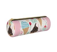 ULKMFFCF Sweet Ice Cream Printed Round Pencil Case - Cute Leather Zip Pouch for School, Office, Travel and Makeup, blanc, Taille unique, Cartable