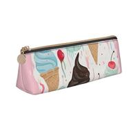 ULKMFFCF Sweet Ice Cream Printed Triangle Pencil Case - Cute Leather Zip Pouch for School, Office, Travel and Makeup, blanc, Taille unique, Cartable