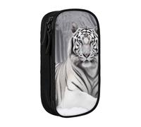 ULKMFFCF The Wild White Tiger Trousse à crayons avec fermeture éclair pour étudiants, grande capacité, pour l'école, le bureau, les voyages et le maquillage Noir, Noir , Taille unique, Cartable