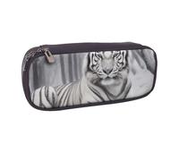 ULKMFFCF The Wild White Tiger Trousse à crayons en cuir synthétique avec fermeture éclair pour l'école, le bureau, les voyages et le maquillage, Noir , Taille unique, Cartable