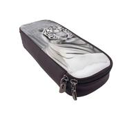 ULKMFFCF The Wild White Tiger Trousse à crayons en cuir synthétique avec fermeture éclair pour l'école, le bureau, les voyages et le maquillage, Noir , Taille unique, Cartable