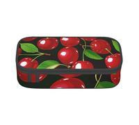 ULKMFFCF Trousse à crayons avec compartiments - Grande capacité - Motif cerises rouges - Pour l'école, le bureau, les voyages, Noir , Taille unique, Cartable