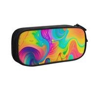 ULKMFFCF Trousse à crayons avec illustration abstraite de couleur arc-en-ciel - Noire - Jolie trousse à crayons avec fermeture éclair pour l'école, le bureau, les voyages et le maquillage, Noir
