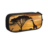 ULKMFFCF Trousse à crayons avec imprimé girafe et arbres au crépuscule en Afrique, noire, grande capacité pour étudiants, papeterie, trousse à crayons avec fermeture éclair pour l'école, le bureau,
