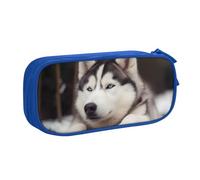 ULKMFFCF Trousse à crayons avec motif chien Husky - Grande capacité - Avec fermeture éclair - Pour l'école, le bureau, les voyages et le maquillage - Noir, bleu, Taille unique, Cartable