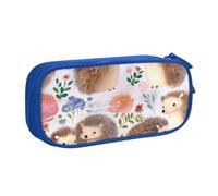 ULKMFFCF Trousse à crayons avec motif floral et hérissons, noir, trousse à crayons avec fermeture éclair pour l'école, le bureau, les voyages et le maquillage, bleu, Taille unique, Cartable