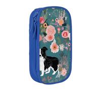 ULKMFFCF Trousse à crayons Border Collie avec imprimé floral pour étudiants, noir, grande capacité avec fermeture éclair pour l'école, le bureau, les voyages et le maquillage, bleu, Taille unique,