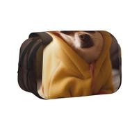 ULKMFFCF Trousse à crayons double couche avec imprimé chihuahua dépressif, pochette à stylos pour étudiants, fournitures scolaires, organisateur de voyage, Chihuahua déprimé mignon, Taille unique