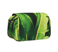 ULKMFFCF Trousse à crayons double couche avec imprimé dragon jaune sur fond noir pour étudiants, fournitures scolaires, organiseur de voyage, Feuilles de palmier tropicales., Taille unique, Cartable