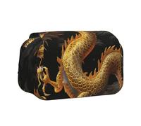 ULKMFFCF Trousse à crayons double couche avec imprimé dragon jaune sur fond noir pour étudiants, fournitures scolaires, organiseur de voyage, Fond Noir Dragon Jaune, Taille unique, Cartable