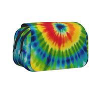 ULKMFFCF Trousse à crayons double couche avec imprimé dragon jaune sur fond noir pour étudiants, fournitures scolaires, organiseur de voyage, Tie Dye Rainbow, Taille unique, Cartable