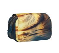 ULKMFFCF Trousse à crayons double couche avec imprimé dragon jaune sur fond noir pour étudiants, fournitures scolaires, organiseur de voyage, Coucher de soleil, mer, surf, paysage marin, Taille unique