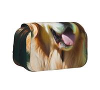 ULKMFFCF Trousse à crayons double couche avec imprimé extraterrestre vert pour étudiants, fournitures scolaires, organisateur de voyage, Golden Retriever, Taille unique, Cartable