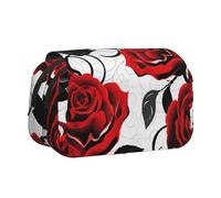 ULKMFFCF Trousse à crayons double couche avec imprimé léopard des neiges pour étudiants, fournitures scolaires, organiseur de voyage, Roses rouges et noires, Taille unique, Cartable