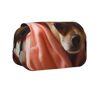 ULKMFFCF Trousse à crayons double couche avec imprimé parcours de golf pour étudiants, fournitures scolaires, organiseur de voyage, Chihuahua déprimé., Taille unique, Cartable