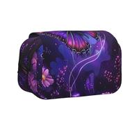 ULKMFFCF Trousse à crayons double couche avec imprimé planètes spatiales pour étudiants, fournitures scolaires, organisateur de voyage, Papillon violet, Taille unique, Cartable