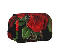 ULKMFFCF Trousse à crayons double couche avec imprimé planètes spatiales pour étudiants, fournitures scolaires, organisateur de voyage, Motif roses - Rouge, Taille unique, Cartable