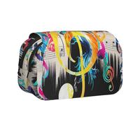 ULKMFFCF Trousse à crayons double couche avec motif bateau de croisière pour étudiants, fournitures scolaires, organisateur de voyage, Note de musique colorée, Taille unique, Cartable