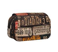 ULKMFFCF Trousse à crayons double couche avec motif paysage de parc pour étudiants, fournitures scolaires, organiseur de voyage, Ancienne plaque d'immatriculation, Taille unique, Cartable