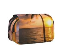 ULKMFFCF Trousse à crayons double couche avec motif paysage de parc pour étudiants, fournitures scolaires, organiseur de voyage, Plage au coucher du soleil palmier, Taille unique, Cartable
