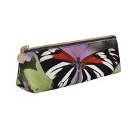 ULKMFFCF Trousse à crayons en cuir à rayures et papillons avec fermeture éclair pour l'école, le bureau, les voyages et le maquillage, blanc, Taille unique, Cartable