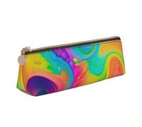 ULKMFFCF Trousse à crayons en cuir avec illustration abstraite et motif arc-en-ciel - Jolie pochette zippée en cuir pour l'école, le bureau, les voyages et le maquillage, blanc, Taille unique