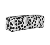 ULKMFFCF Trousse à crayons en cuir avec imprimé à pois noirs et blancs - Jolie pochette zippée pour l'école, le bureau, les voyages et le maquillage, blanc, Taille unique, Cartable