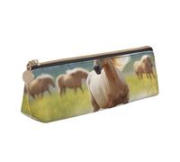 ULKMFFCF Trousse à crayons en cuir avec motif de cheval - Motif triangle - Pour l'école, le bureau, les voyages et le maquillage, blanc, Taille unique, Cartable