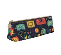 ULKMFFCF Trousse à crayons en cuir avec motif de jeu vidéo imprimé triangle - Jolie pochette zippée en cuir pour l'école, le bureau, les voyages et le maquillage, blanc, Taille unique, Cartable