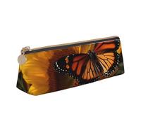 ULKMFFCF Trousse à crayons en cuir avec motif tournesol avec papillon imprimé triangle - Jolie pochette zippée pour l'école, le bureau, les voyages et le maquillage, blanc, Taille unique, Cartable