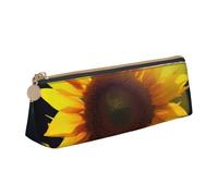 ULKMFFCF Trousse à crayons en cuir avec motif tournesol et triangle imprimé - Jolie pochette zippée pour l'école, le bureau, les voyages et le maquillage, blanc, Taille unique, Cartable