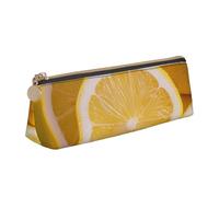 ULKMFFCF Trousse à crayons en cuir avec motif triangle imprimé citron jaune - Jolie pochette zippée pour l'école, le bureau, les voyages et le maquillage, blanc, Taille unique, Cartable