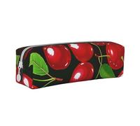 ULKMFFCF Trousse à crayons en cuir imprimé cerises rouges - Jolie pochette zippée pour l'école, le bureau, les voyages et le maquillage, blanc, Taille unique, Cartable