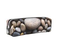 ULKMFFCF Trousse à crayons en cuir imprimé galets - Jolie pochette zippée pour l'école, le bureau, les voyages et le maquillage, blanc, Taille unique, Cartable