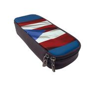 ULKMFFCF Trousse à crayons en cuir synthétique avec fermeture éclair pour l'école, le bureau, les voyages et le maquillage Rouge à pois blancs, Drapeau de Porto Rico., Taille unique, Cartable