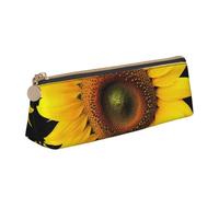 ULKMFFCF Trousse à crayons en forme de triangle imprimé tournesol en fleurs - Jolie pochette en cuir avec fermeture éclair pour l'école, le bureau, les voyages et le maquillage, blanc, Taille unique