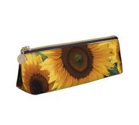 ULKMFFCF Trousse à crayons en forme de triangle imprimé tournesols - Jolie pochette en cuir avec fermeture éclair pour l'école, le bureau, les voyages et le maquillage, blanc, Taille unique, Cartable