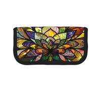 ULKMFFCF Trousse à crayons en toile imprimée de fleurs vitrail - Grande capacité pour l'école, le bureau, les stylos, les cosmétiques, Noir , Taille unique, Cartable