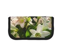ULKMFFCF Trousse à crayons en toile imprimée de lys en fleurs - Grande capacité pour l'école, le bureau, les stylos, les cosmétiques, Noir , Taille unique, Cartable