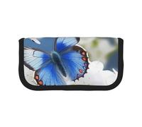 ULKMFFCF Trousse à crayons en toile imprimée fleur et papillon bleu - Grande capacité pour l'école, le bureau, les stylos, les cosmétiques, Noir , Taille unique, Cartable