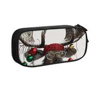 ULKMFFCF Trousse à crayons humoristique avec motif élan de Noël - Grande capacité - Avec fermeture éclair - Pour l'école, le bureau, les voyages et le maquillage, Noir , Taille unique, Cartable