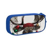 ULKMFFCF Trousse à crayons humoristique avec motif élan de Noël - Grande capacité - Avec fermeture éclair - Pour l'école, le bureau, les voyages et le maquillage, bleu, Taille unique, Cartable