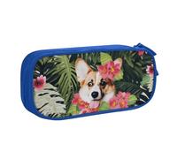 ULKMFFCF Trousse à crayons imprimée avec 2 fleurs tropicales et corgi, noire, grande capacité pour étudiants, papeterie, boîte à crayons avec fermeture éclair pour l'école, le bureau, les voyages et
